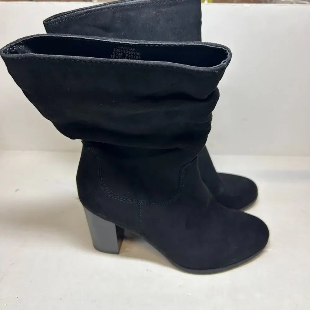 Style & Co Womens 5.5 M Black Saraa Faux Suede Block Heel Boots DISPLAY RX7